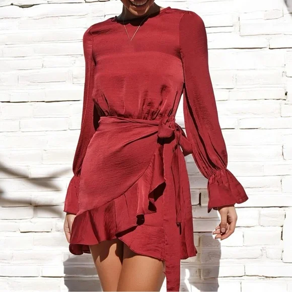 knee length dresses for ladies Senora Halter Sequin Mini Dress Red M